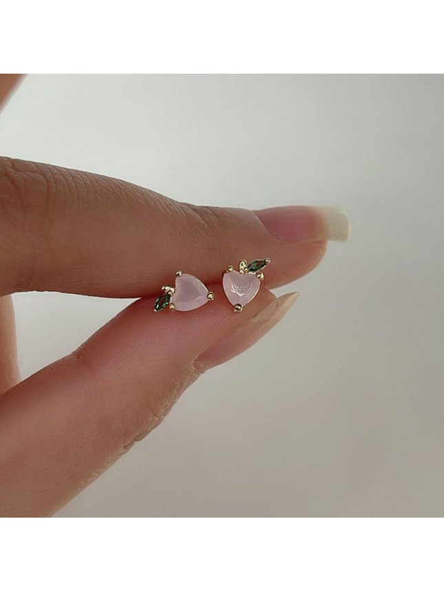 Girl Pink CZ Honey Peach 925 Sterling Silver Stud Earrings