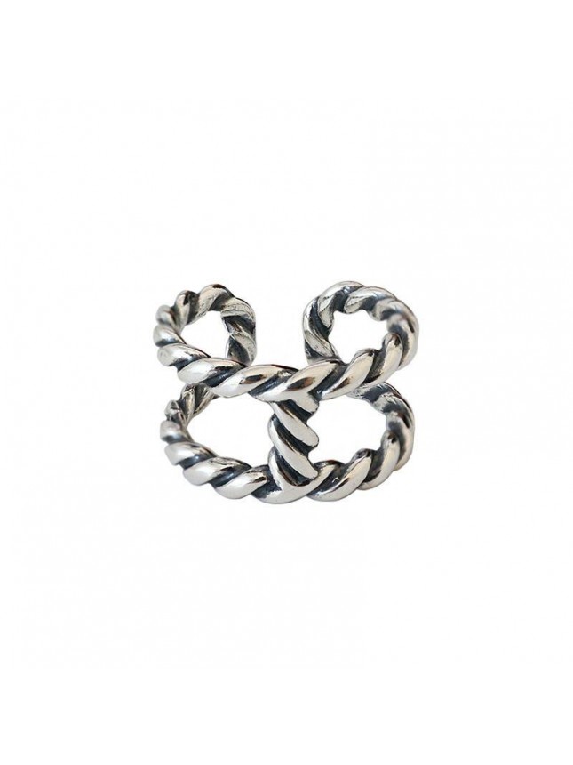 Vintage Twisted Double Layers 925 Sterling Silver Adjustable Ring