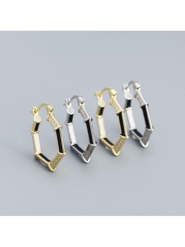 Fashion Geometry CZ Hexagon 925 Sterling Silver Hoop Earrings