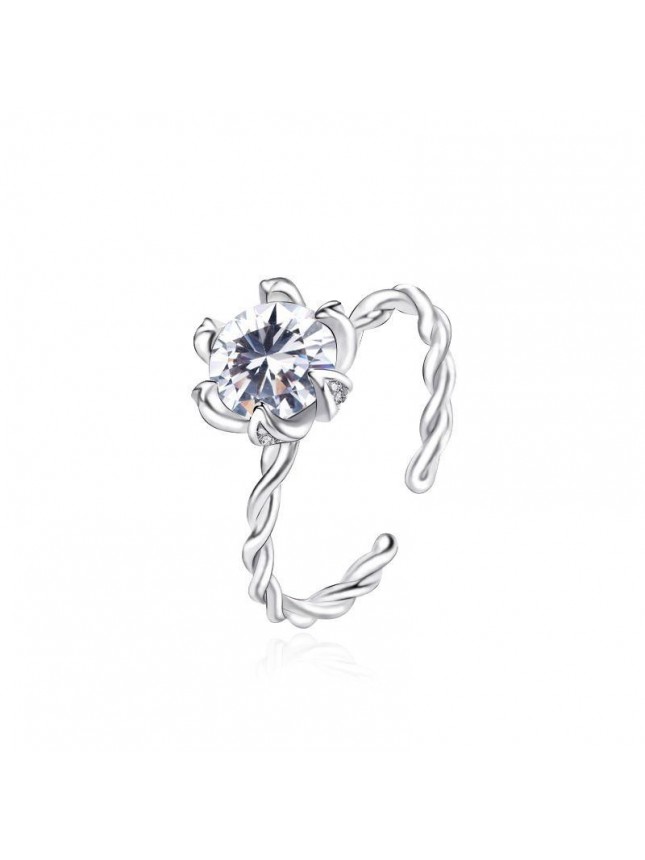 Fashion Six Claw CZ 925 Sterling Silver Adjustable Ring