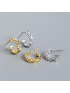 Fashion Watchband C Shape 925 Sterling Silver Stud Earrings