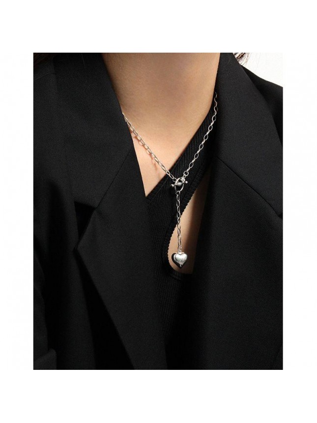 Women OT Shape Heart Tassels 925 Sterling Silver Necklace