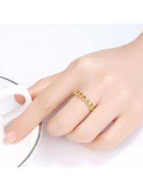 Women Yellow Round CZ 925 Sterling Silver Ring