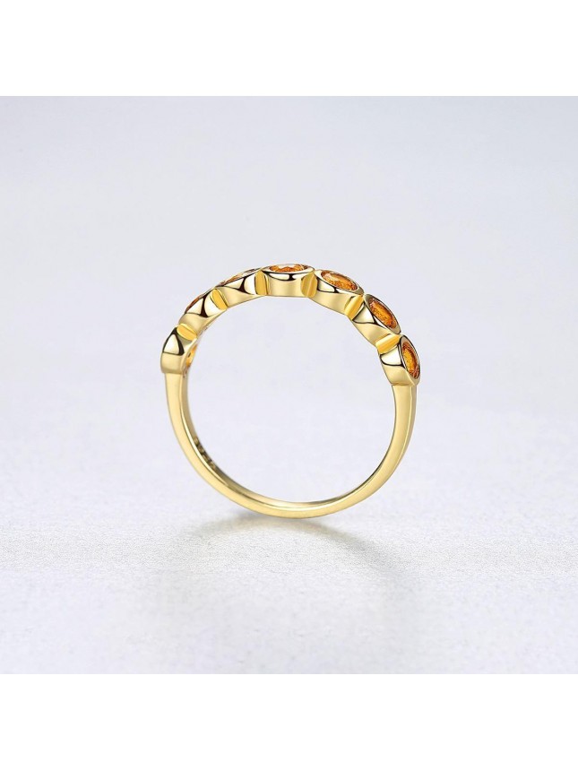 Women Yellow Round CZ 925 Sterling Silver Ring