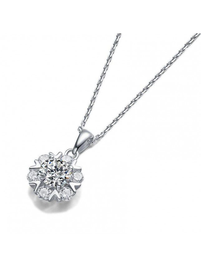 Sweet Moissanite CZ Snowflake 925 Sterling Silver Necklace