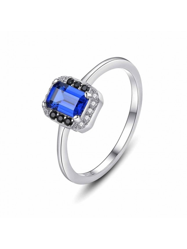 Office Blue Baguette CZ Geometry 925 Sterling Silver Ring