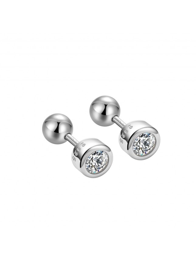 Classic Round Insert CZ 925 Sterling Silver Screw Stud Earrings