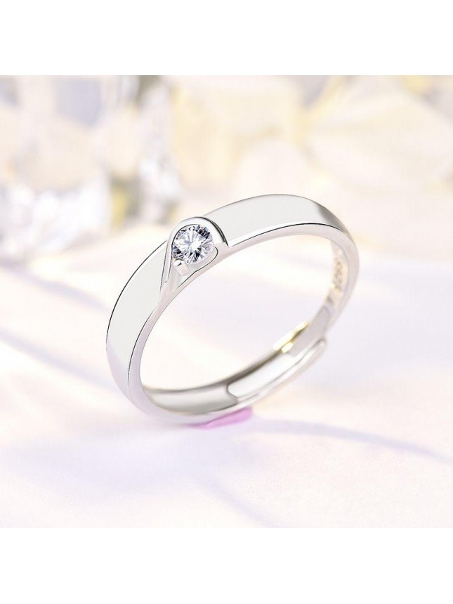 Minimalist Double Heart To One CZ 925 Sterling Silver Adjustable Promise Ring
