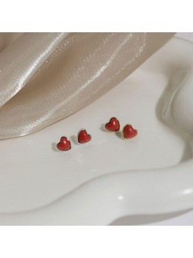 Girl Sweet Red Mini Heart 925 Sterling Silver Stud Earrings
