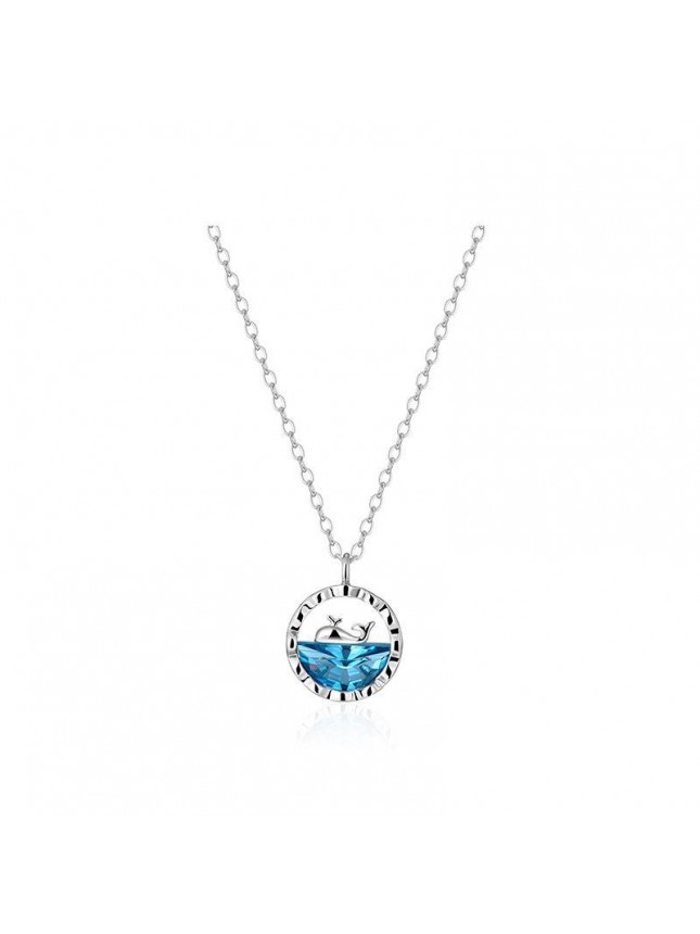 Gift Whale Blue CZ Ocean 925 Sterling Silver Necklace