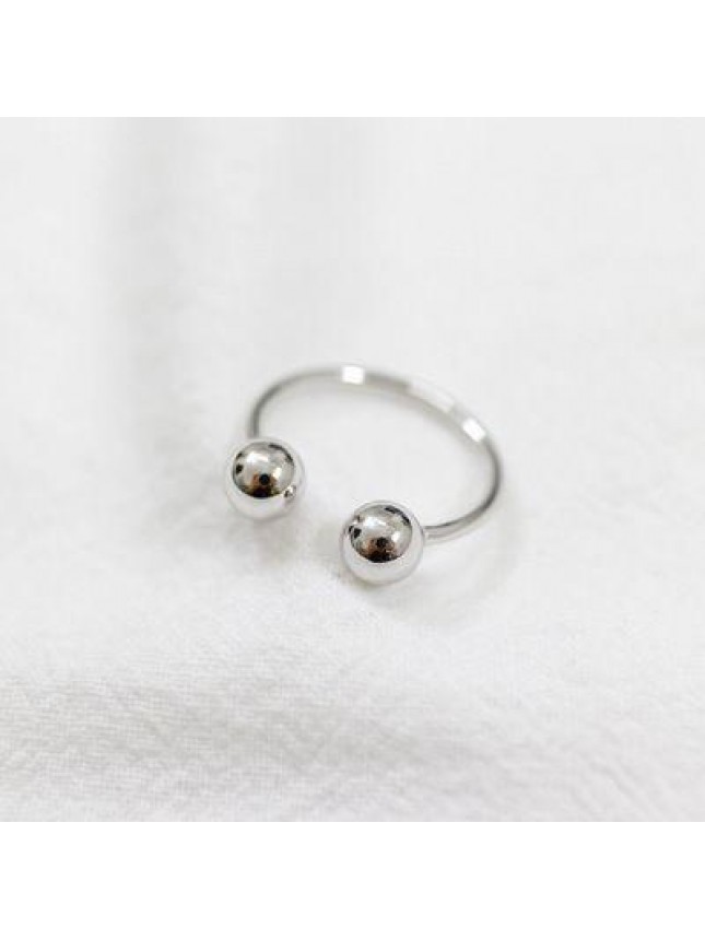 Simple Two Beads Ball 925 Sterling Silver Adjustable Ring