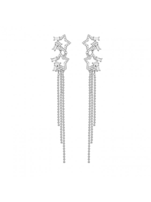 Girl Hollow CZ Beads Tassels 925 Sterling Silver Dangling Earrings