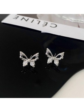 Holiday Hollow Flying Butterflies 925 Sterling Silver Stud Earrings