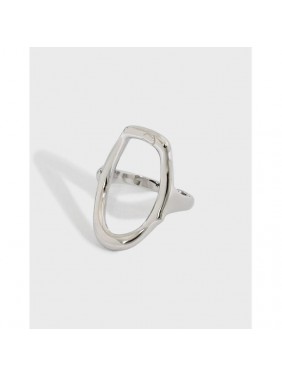 Office Geometry Hollow O Shape 925 Sterling Silver Adjustable Ring