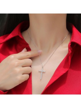 Classic Moissanite CZ Cross 925 Sterling Silver Necklace