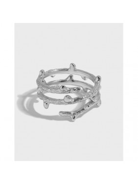 Casual Multi Layer Branches 925 Sterling Silver Adjustable Ring
