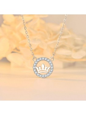Ellegant CZ Queen's Crown 925 Sterling Silver Necklace