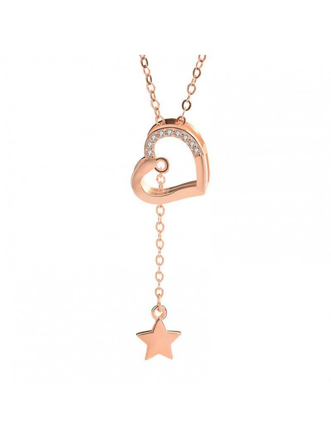 Sweet CZ Hollow Heart Star Tassels 925 Sterling Silver Necklace