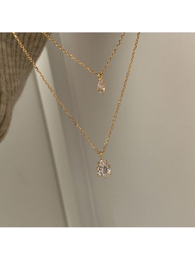 Fashion Double Layers CZ Waterdrop 925 Sterling Silver Necklace