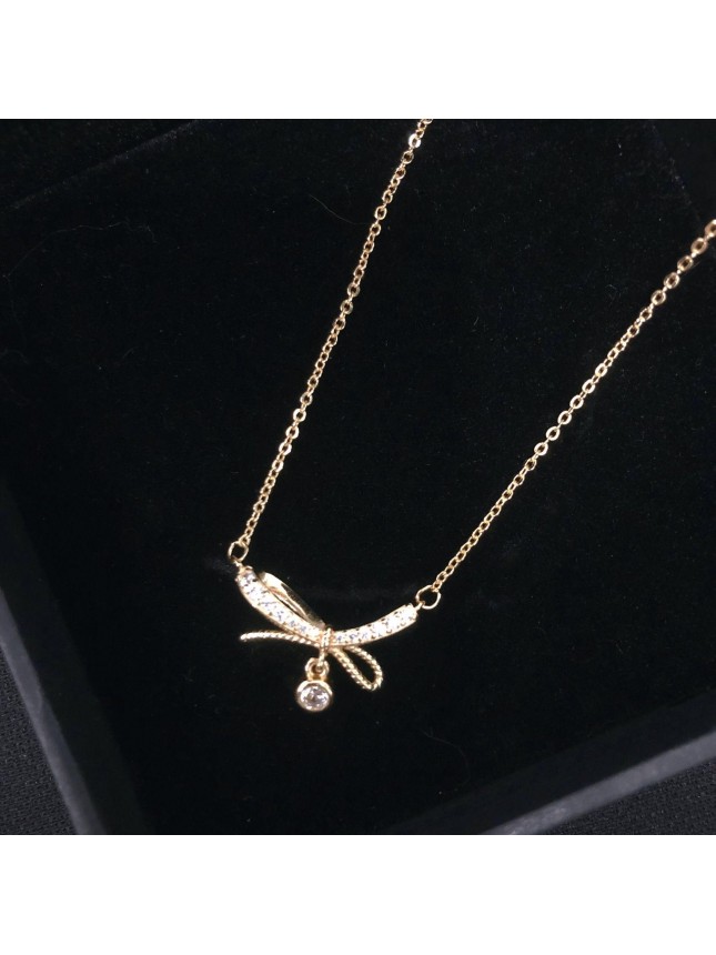 Modern Sweet CZ Bow-Knot 925 Sterling Silver Necklace