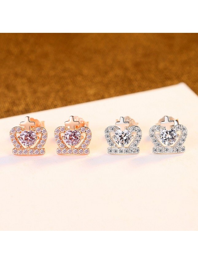 Bridesmaid Cross Heart CZ Crown 925 Sterling Silver Stud Earrings