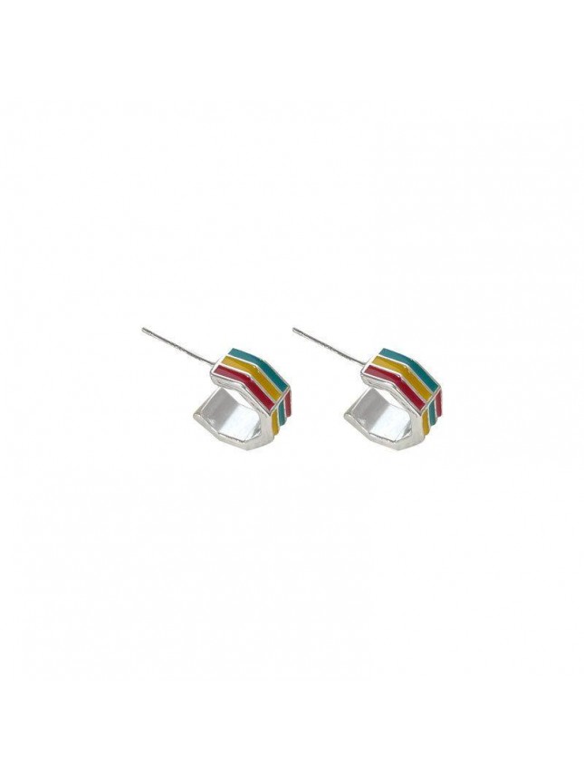 Sweet Colorful Rainbow C Shape 925 Sterling Silver Hoop Earrings