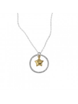 Women Round Circle Gold Star 925 Sterling Silver Necklace