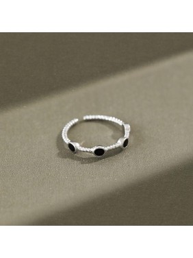 Simple Three Black Epoxy Twisted 925 Sterling Silver Adjustable Ring
