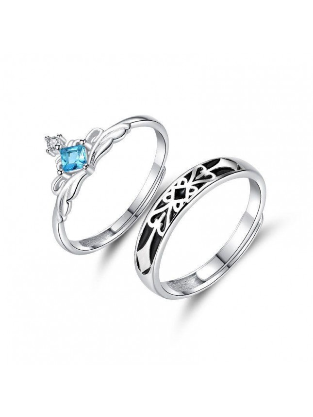 Gift CZ Princess Crown Knight 925 Sterling Silver Promise Adjustable Ring