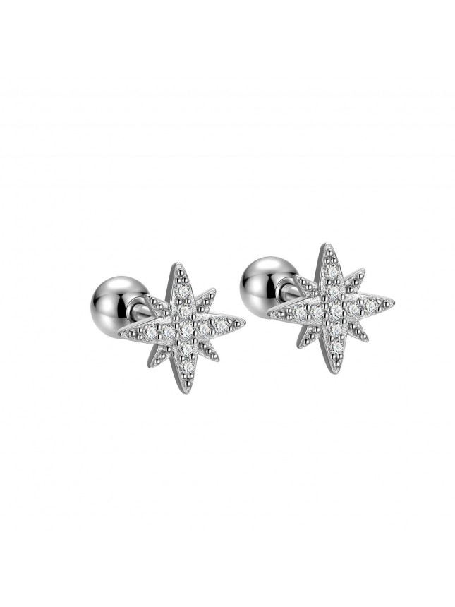 Fashion Eight Pointed CZ Star 925 Sterling Silver Screw Stud Earrings