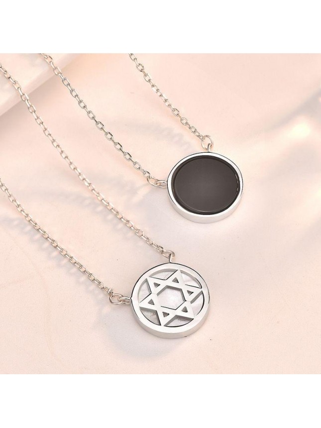 Party Black Natural Agate Mother of Shell Six Pointed Star 925 Sterling Silver Necklace
