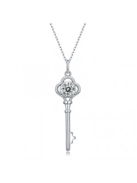 Women Moissanite CZ Key 925 Sterling Silver Necklace