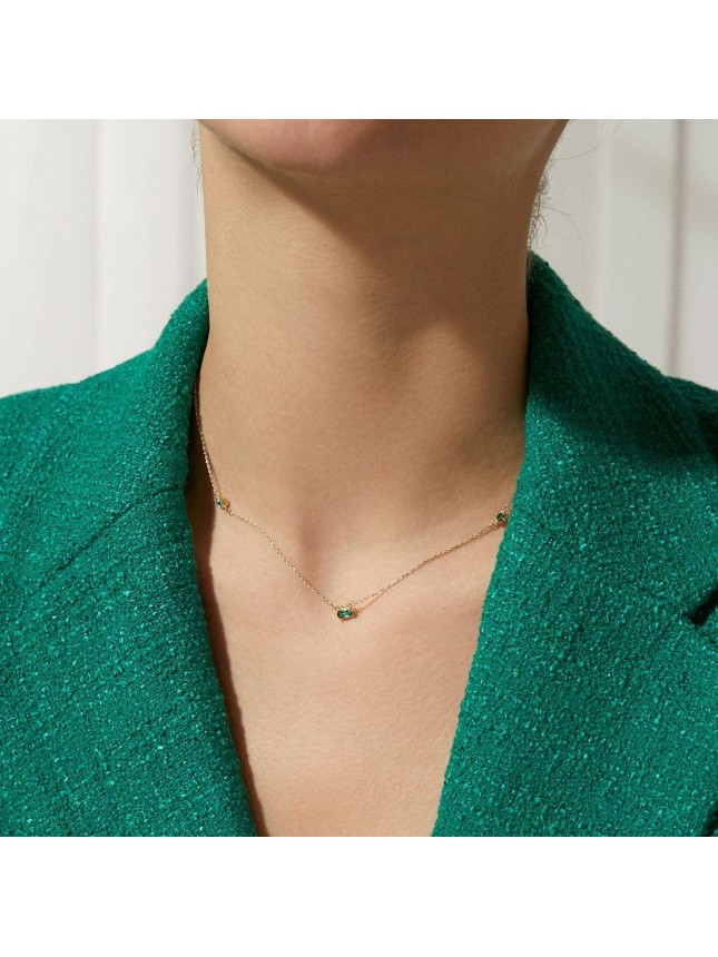 Elegant Created Olive Emerald Rectangle Sterling Silver Necklace