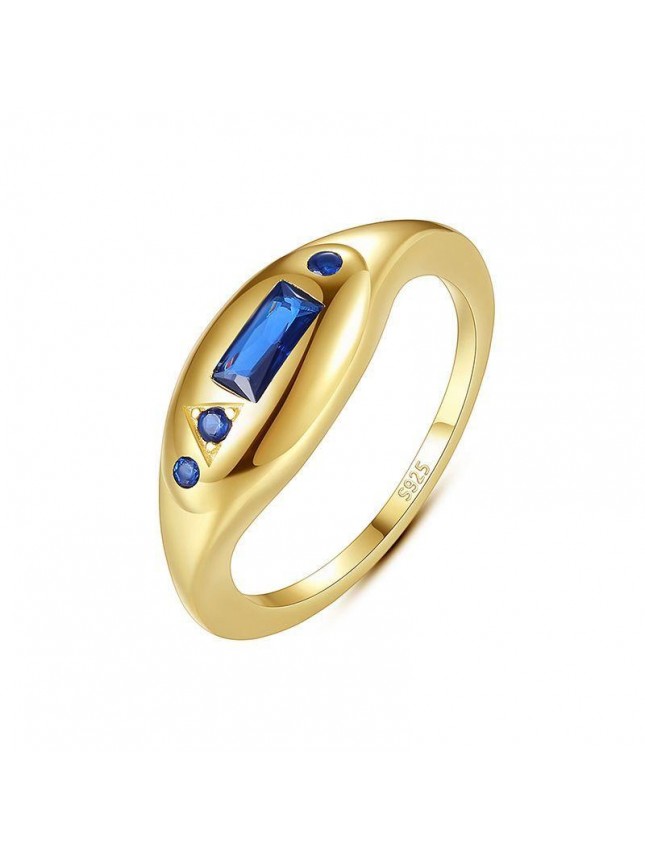 Elegant Geometry Blue CZ Rectangle 925 Sterling Silver Ring