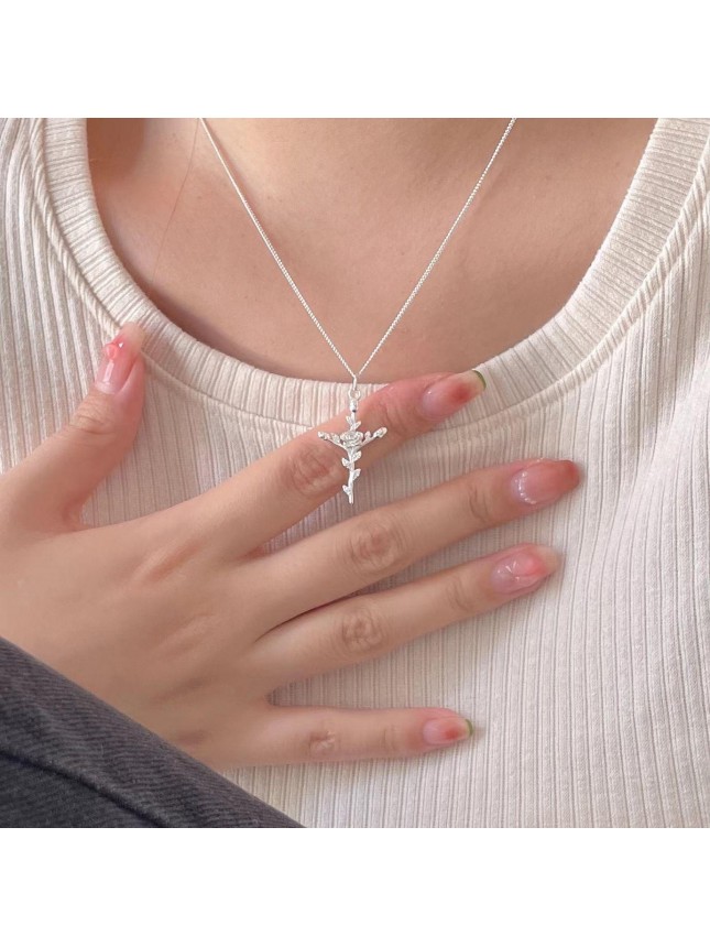 Women Rose Gold Cross 925 Sterling Silver Necklace
