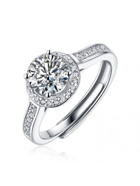 New Round Moissanite CZ Geometry 925 Sterling Silver Adjustable Ring