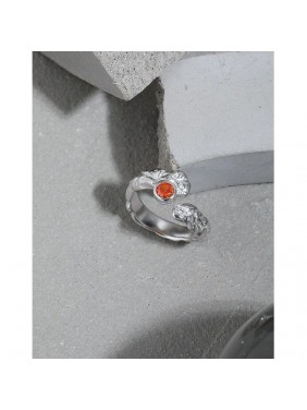 Women Red Round CZ Irregular 925 Sterling Silver Adjustable Ring