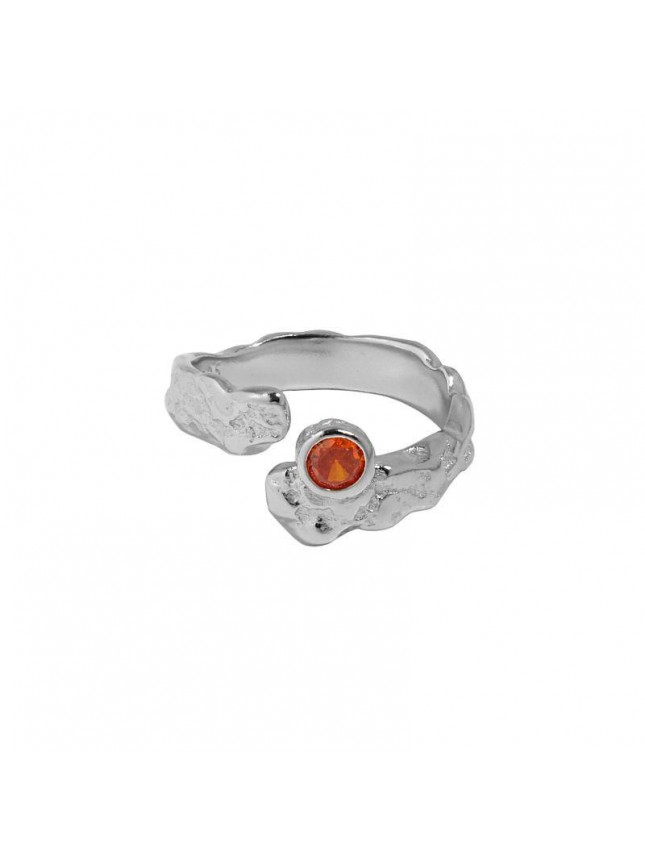 Women Red Round CZ Irregular 925 Sterling Silver Adjustable Ring