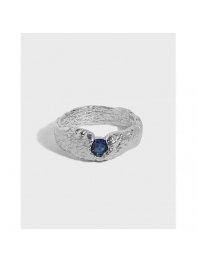 Fashion Blue CZ Irregualr 925 Sterling Silver Ring