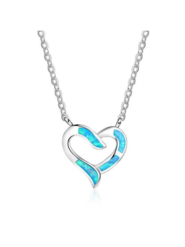 Sweet Hollow Heart Created Opal 925 Silver Necklace