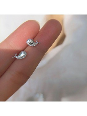 Cute Mini CZ Little Whale 925 Sterling Silver Stud Earrings