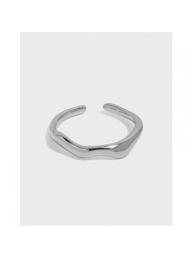 Simple Wave Irregulae Office 925 Sterling Silver Adjustable Ring