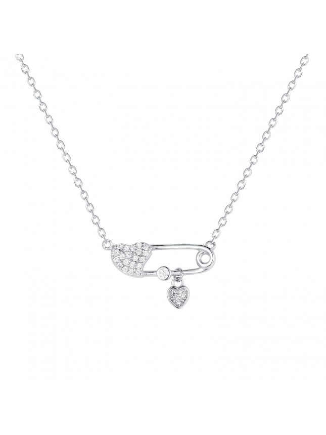 Fashion CZ Heart Clip Pin 925 Sterling Silver Necklace