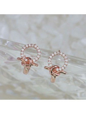 Sweet CZ Cirlcles Knot 925 Sterling Silver Hoop Earrings
