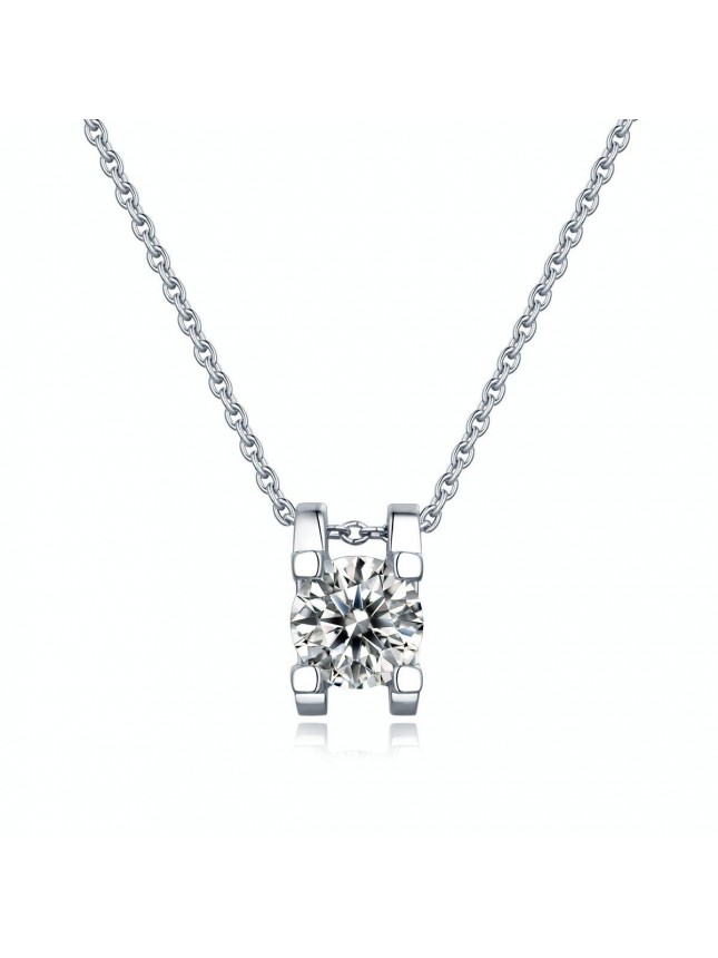 Simple Four Claw Moissanite CZ 925 Sterling Silver Necklace