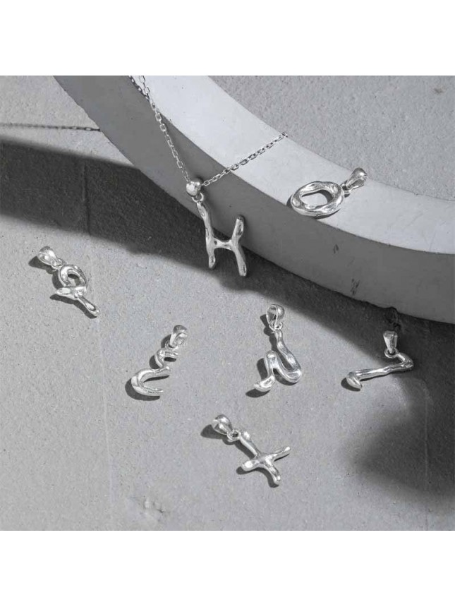 Fashion Irregular Letters A-Z 925 Sterling Silver Pendant