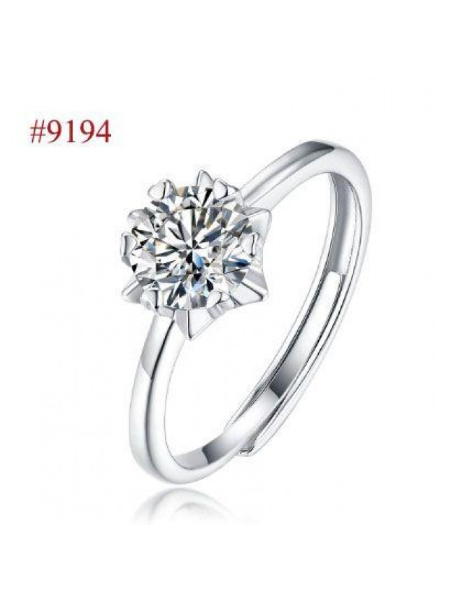 Anniversary Six Claw Round Moissanite CZ 925 Sterling Silver Adjustable Ring
