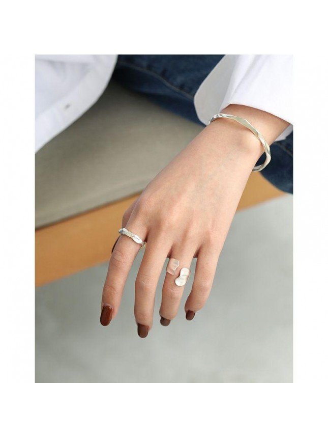 Modern Irregular Geometry Concave Convex 925 Sterling Silver Adjustable Ring