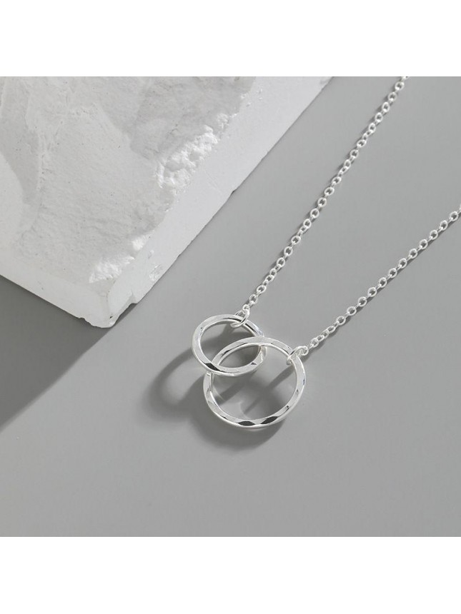 Fashion Double Mother Child Circles Cross 925 Sterling Silver Necklace
