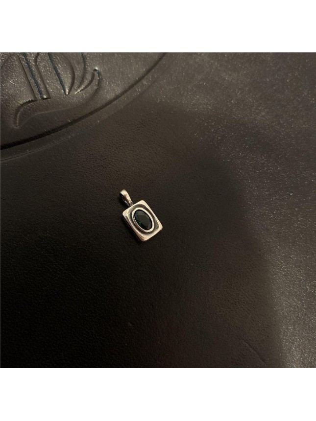 Vintage Geometry Oval Black CZ Rectangle 925 Sterling Silver Necklace